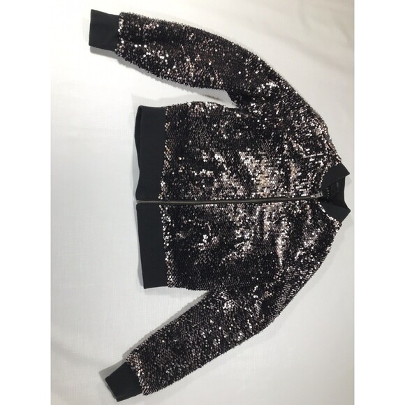 Aeropostale Sequins Jacket Zip Black Collar/Cuffs Size Medium - Picture 2 of 8